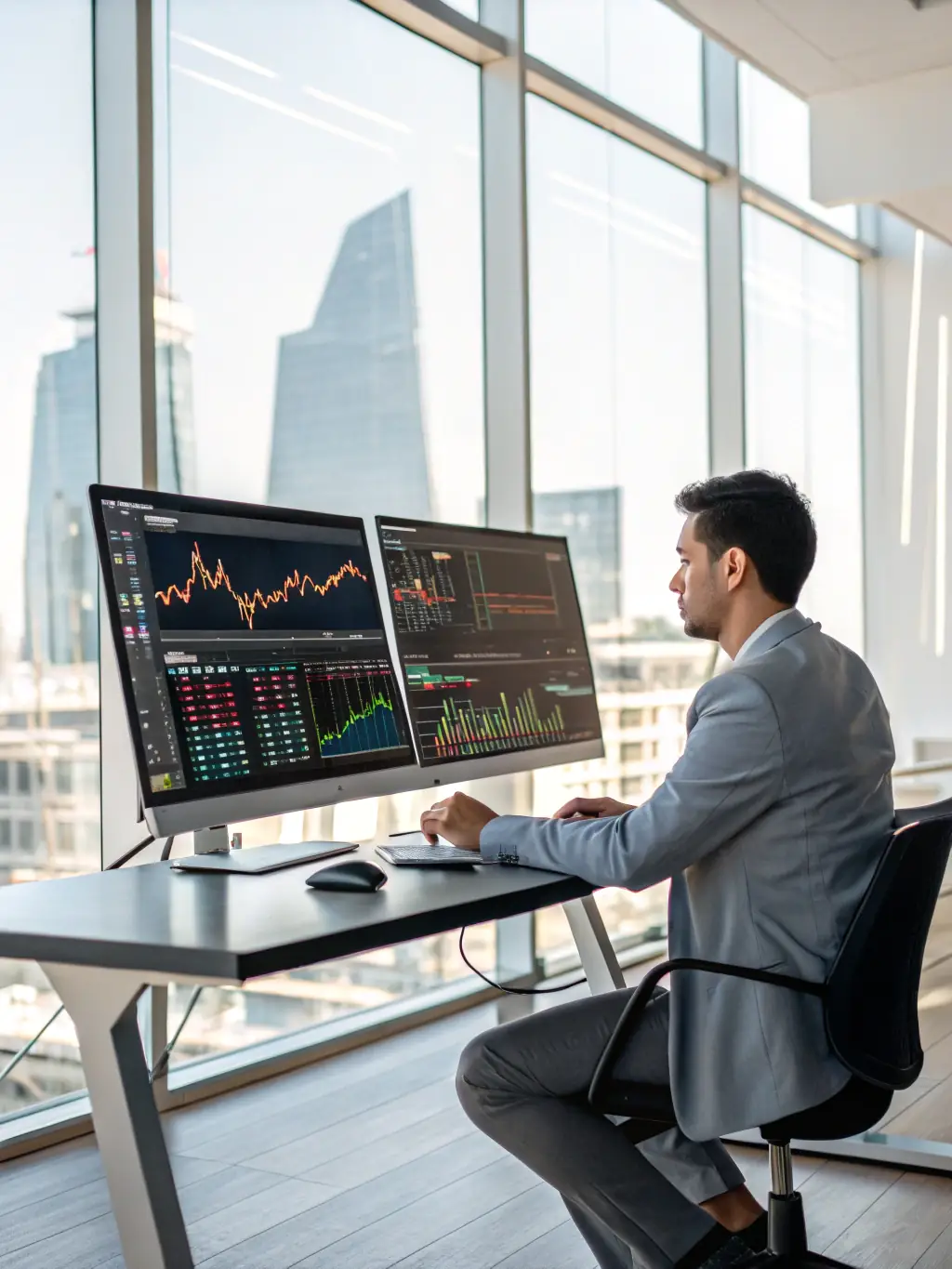 An image depicting cash-secured puts, showing a trader analyzing a stock's potential support level and calculating the premium received for selling a put option.